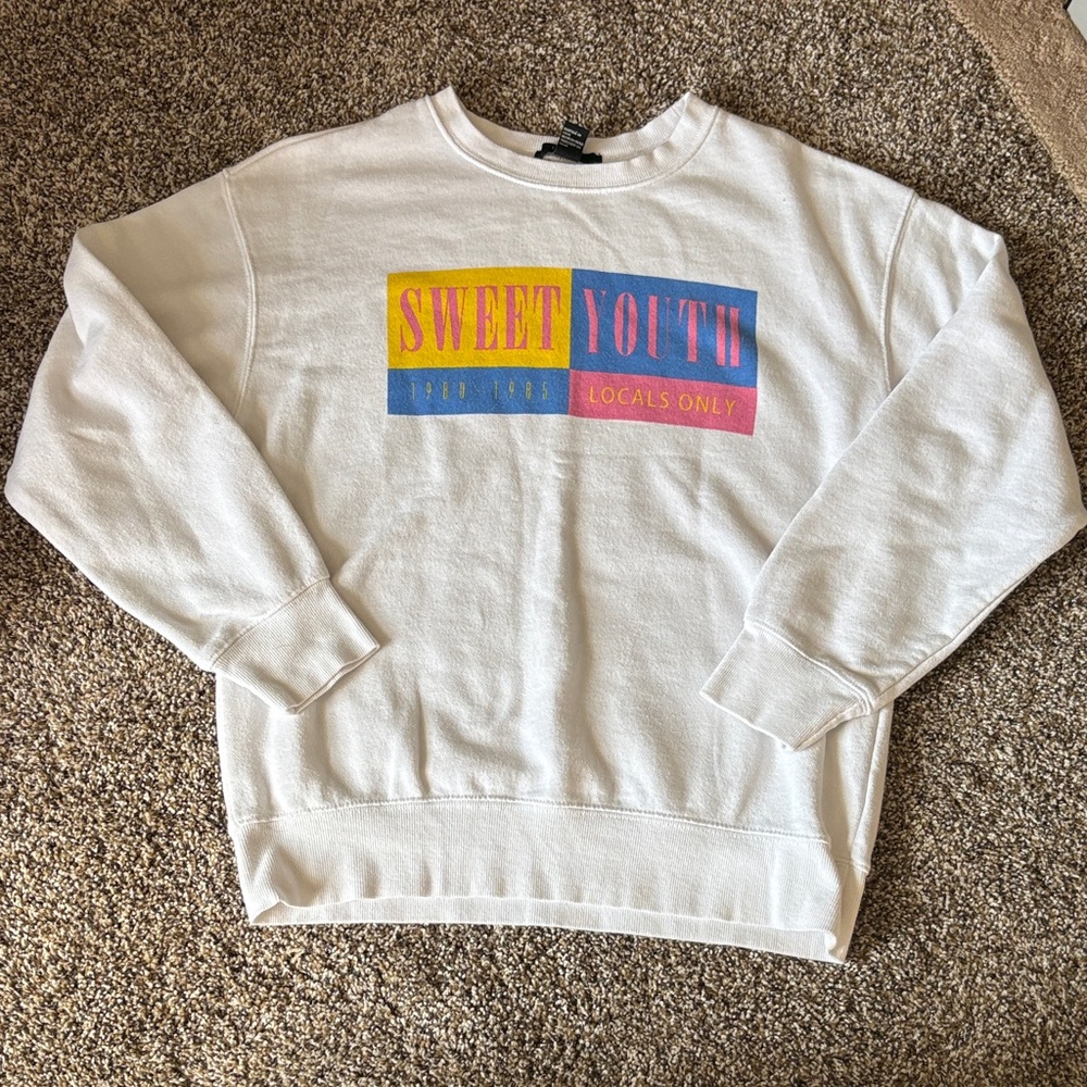 White 'Sweet Youth' Graphic Crewneck Sweatshirt